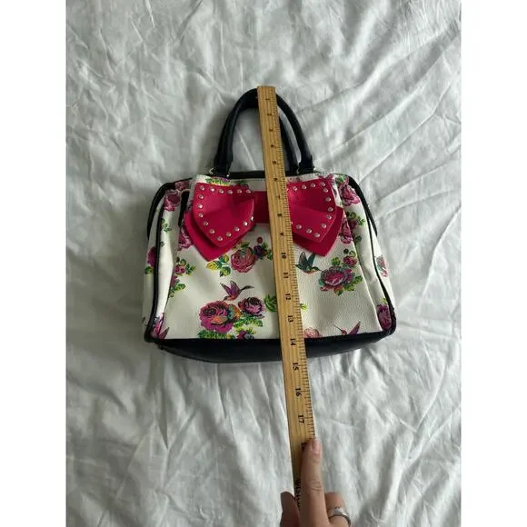 Betsey Johnson Pink Super Bow Hummbingbird Floral Satchel Floral Girly - Picture 5 of 8